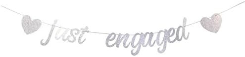 StarsGarden Just Engaged Silver Glitter Banner