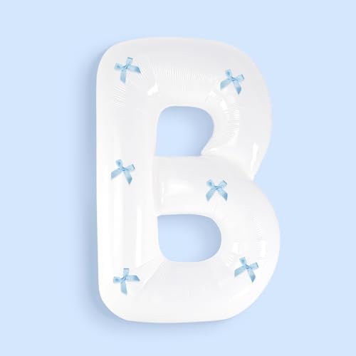 40 Inch White Jumbo Bride Balloons with Blue Bows