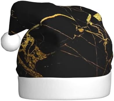 QINZHENG Personalized Santa Hat Black Gold Print Christmas Headwear for Women
