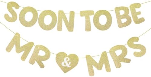 Yeaqee Pre-Strung Mr Mrs Gold Glitter Banner