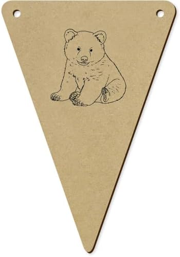5 x 140mm Bear Cub Sitting Wooden Bunting Flags