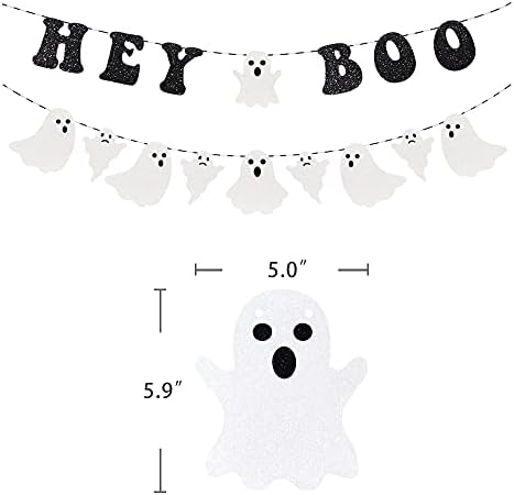 Hey Boo Glittery Ghost Halloween Banner - Black