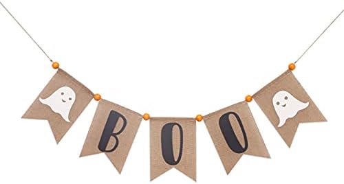 Boo Burlap Halloween Banner with Ghost and Fireplace Garland