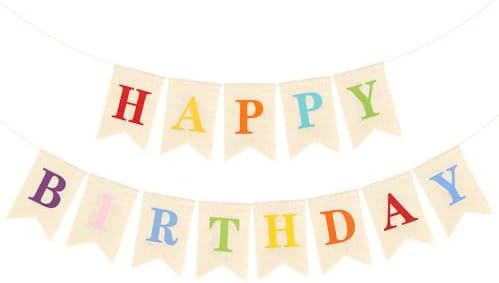 Hooqict Happy Birthday Burlap Banner Sign