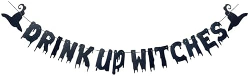 Glittery Black Drink Up Witches Halloween Banner
