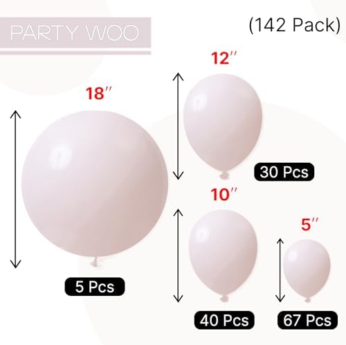 PartyWoo White Sand Balloons 142pcs Different Sizes Pack