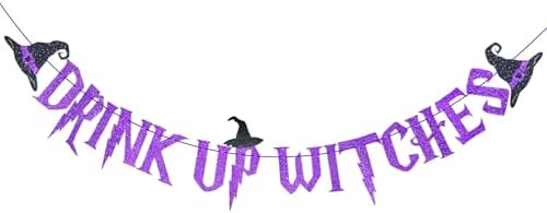 Purple Glitter Drink Up Witches Halloween Banner