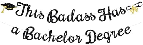 Badass Bachelor Degree Graduation Banner with Black Glitter