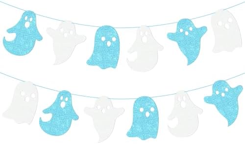 Halloween Ghost Banners White Blue Glitter Decorations 2Pcs