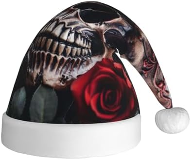 QINZHENG Skull and Red Rose Santa Hat