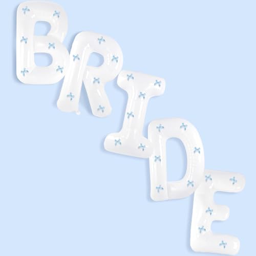 40 Inch White Jumbo Bride Balloons with Blue Bows