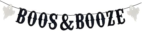 Black Boos Booze Halloween Banner with Glitter