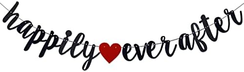Happily Ever After Banner Black Glitter Wedding Bachelorette Decor