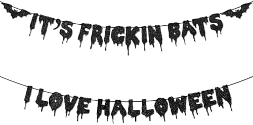 Black Glitter Bats Halloween Banner - Hanging Decor