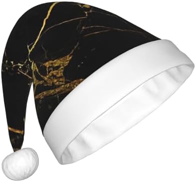 QINZHENG Personalized Santa Hat Black Gold Print Christmas Headwear for Women