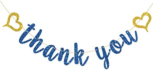 INNORU Navy Blue Glitter Thank You Banner