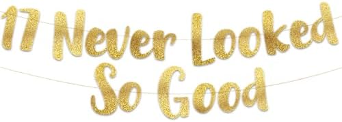 17th Anniversary Gold Glitter Banner - 17 Never Looked So Good