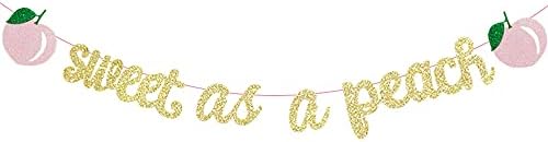 Sweet As A Peach Banner Glitter Pink Birthday Party Decor