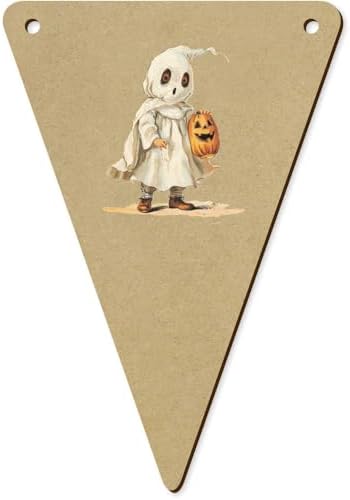 5 x 140mm Kid Dressed as Ghost Wooden Bunting Flags