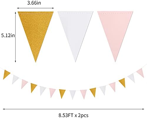 Pink White Gold Pennant Banner 2 Pack Decor