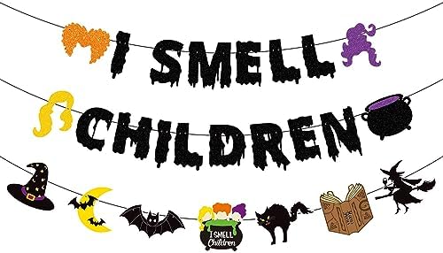 JOZON Black Glittery I Smell Children Halloween Banner