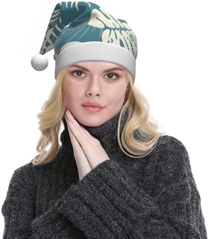 QINZHENG Velvet Santa Hat with Leaves Print