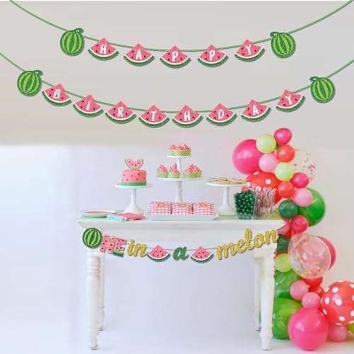 3PCS Watermelon Birthday Party Banner Garland for Baby 1st Birthday Celebration