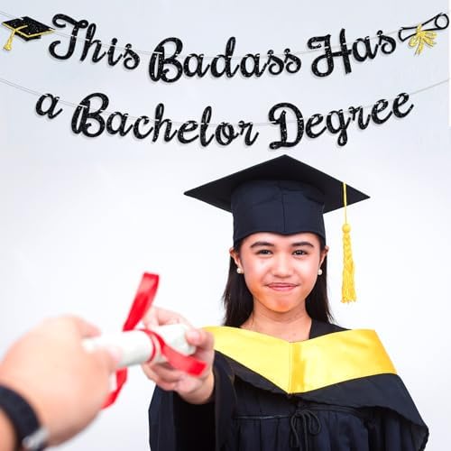 Badass Bachelor Degree Graduation Banner with Black Glitter