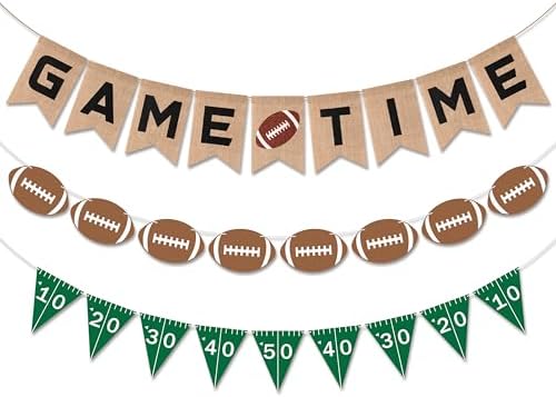 Football Burlap Felt Banners 3pcs Game Time Yard Line Decoration