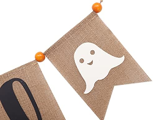 Boo Burlap Halloween Banner with Ghost and Fireplace Garland