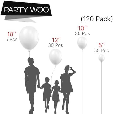 PartyWoo 120 White Balloons Different Sizes Decoration Kit