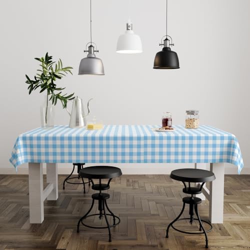 3 Pcs Light Blue Checkered Tablecloth for Outdoor Picnic and Party