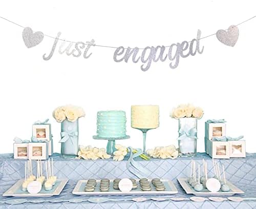 StarsGarden Just Engaged Silver Glitter Banner