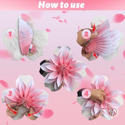 ADLKGG Pink Paper Flower Fan Wall Decor Set of 4