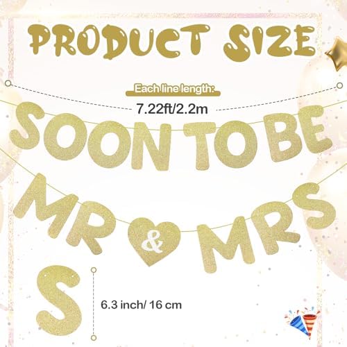 Yeaqee Pre-Strung Mr Mrs Gold Glitter Banner