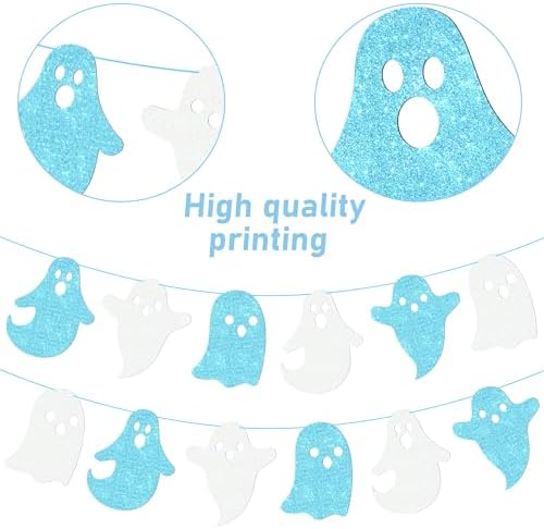 Halloween Ghost Banners White Blue Glitter Decorations 2Pcs