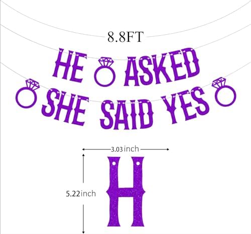 He Asked She Said Yes Banner Purple Glitter