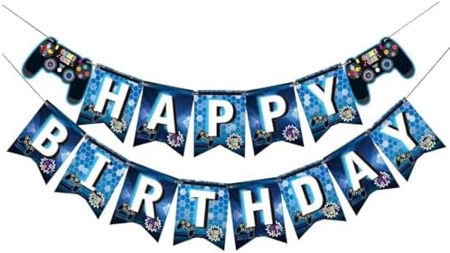 Blue Video Game Birthday Banner for Celebration Party Decoration