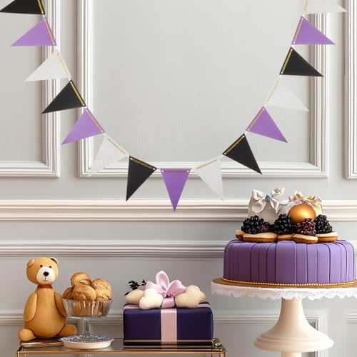 MOWO Purple Black and Silver Pennant Banner Set 20 Feet 30 Counts