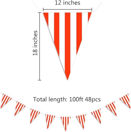 Piokio 100ft Red White Striped Pennant Banner