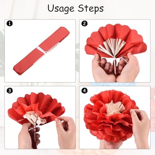 Rebower 6 Pcs Pink Paper Flowers 8 Inch Decor