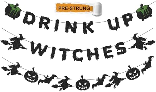 KOKAR Halloween Decorations - Witches Banner Garland with Bats Pumpkin