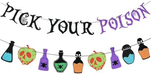 Black and Purple Glitter Pick Your Poison Halloween Banner