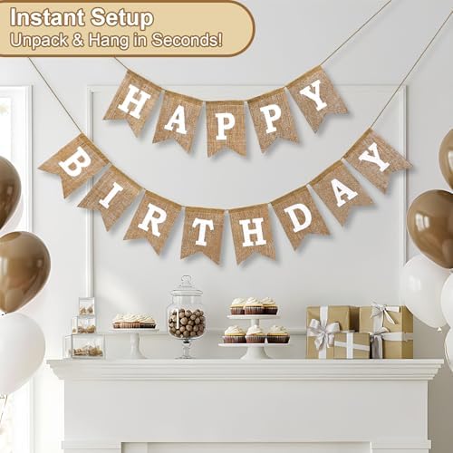 Happy Birthday Banner Pre Strung Burlap 9ft Birthday Decorations