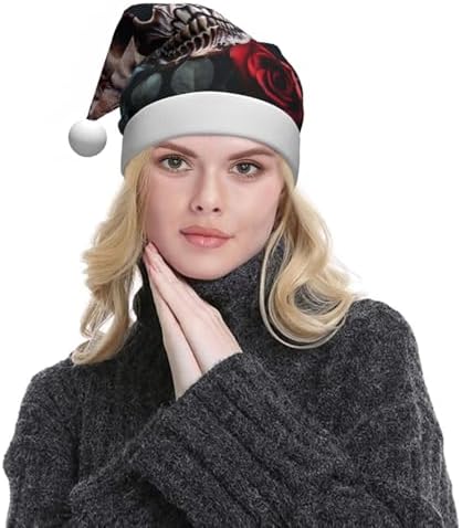 QINZHENG Skull and Red Rose Santa Hat