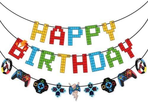 Game Themed Birthday Banner for Kids Gaming Party Decor