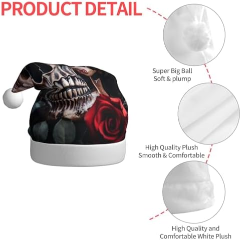 QINZHENG Skull and Red Rose Santa Hat