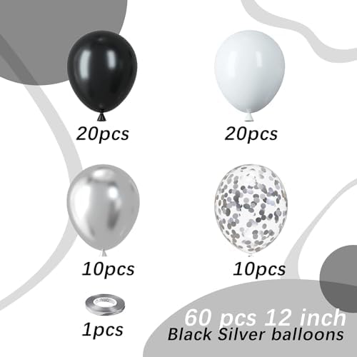 Black and Silver Balloons 60pcs 12 Inch Party Decorations