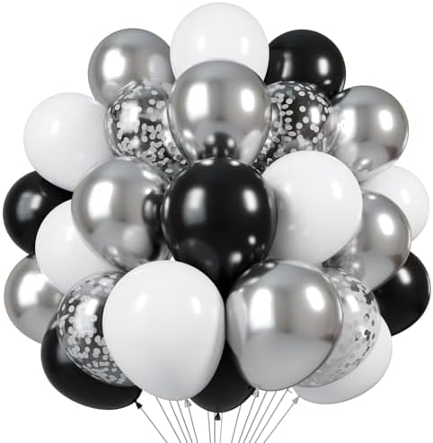 Black and Silver Balloons 60pcs 12 Inch Party Decorations