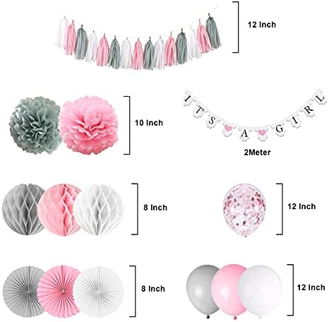 Baby Shower Decorations for Girl Pink and Grey